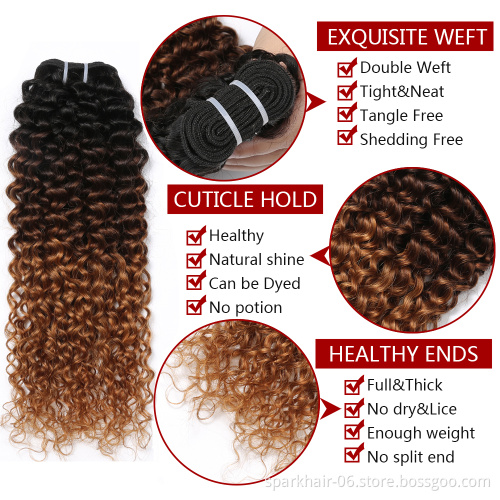 SPARK Ombre Bundles with 13*4 Lace Frontal Closure, Pre Plucked Two Tone Body Wave Human Hair Weave with Frontal
